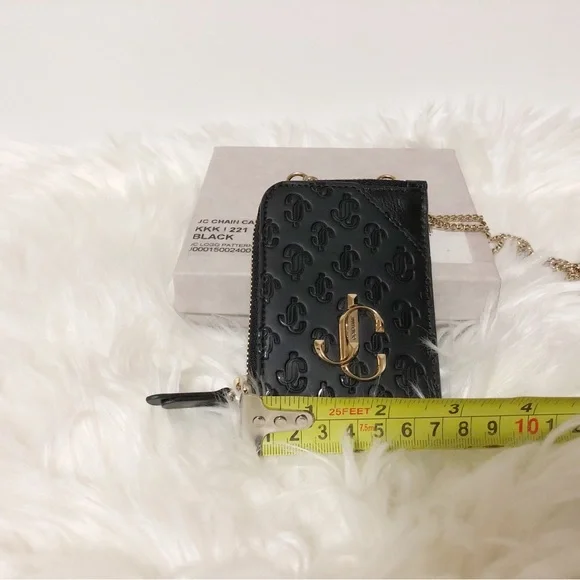 Authentic JIMMY CHOO Black Monogram Embossed Leather JC Logo Chain Card … - Picture 10 of 12
